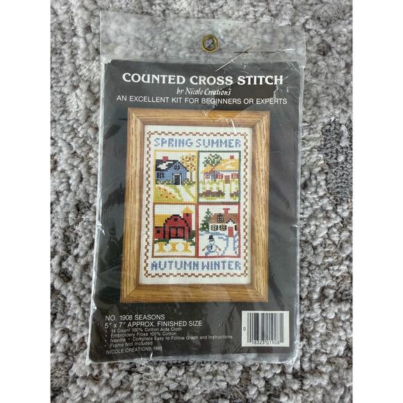 Vintage Deco Point Seasons Counted Cross Stitch Kit 1908 Floss Fabric Needle 5x7 - Picture 1 of 2